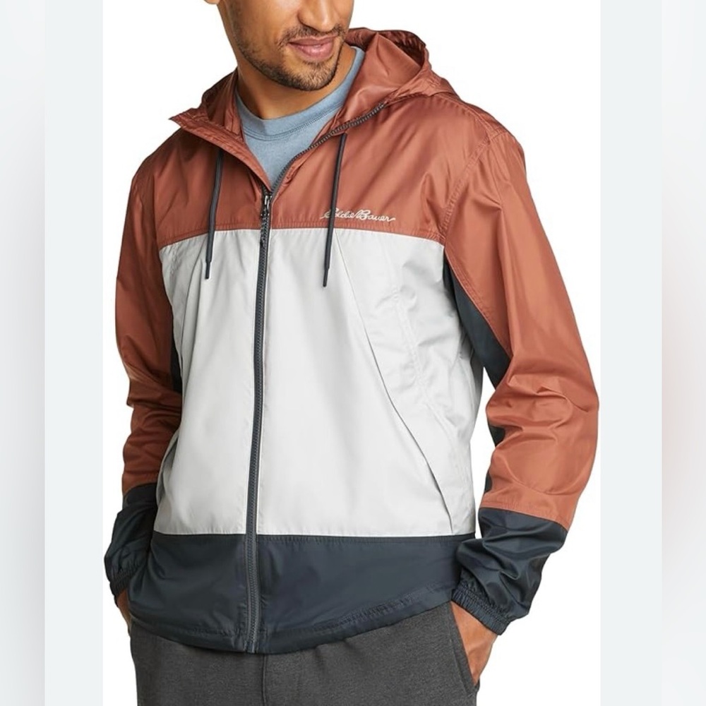 Eddie Bauer Men's momentum colorblock hooded windbreaker large NWT
